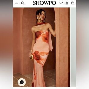 Showpo ANGIE MAXI DRESS - STRAPLESS BIAS COLUMN DRESS WITH SCARF IN ORANGE